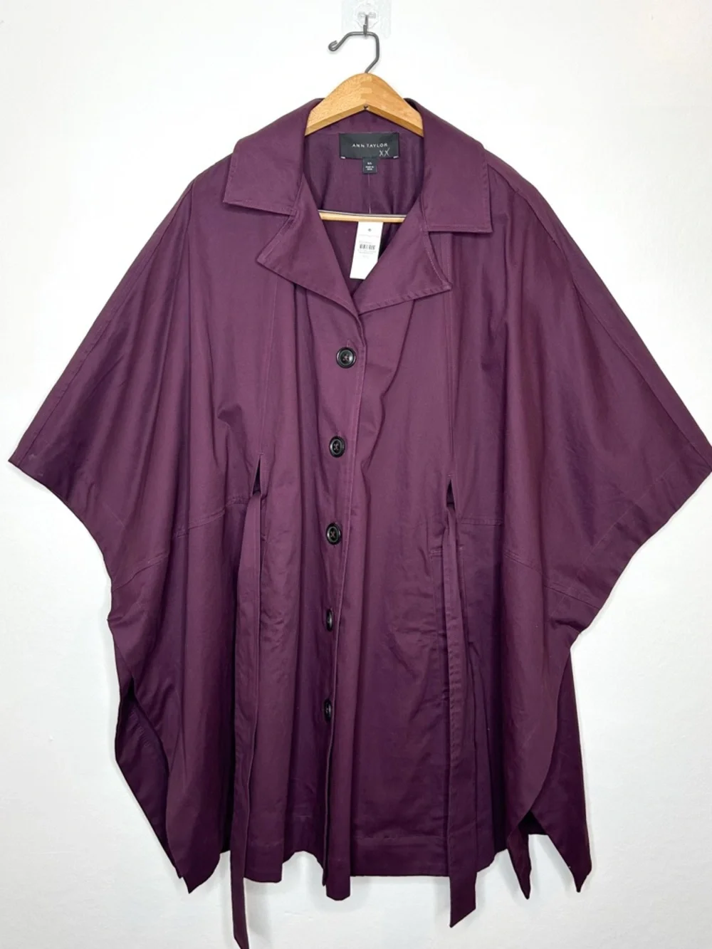 NWT Ann Taylor Womens Contemporary Trench Poncho Jacket Purple M/L - Picture 2 of 9
